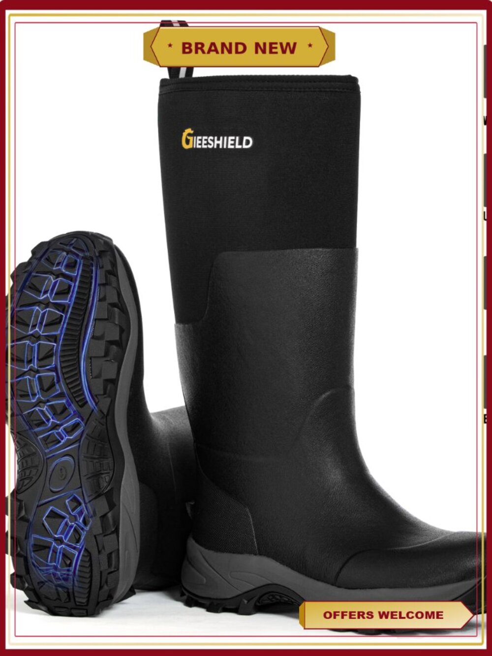 Waterproof Insulated Rubber Work Boots 6mm Neoprene Anti-Slip
